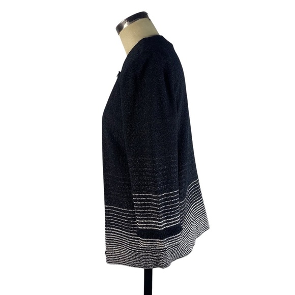 MING WANG Clasp Front Fringe Trim Cardigan Sweater Jacket Medium Black Silver - Picture 3 of 8